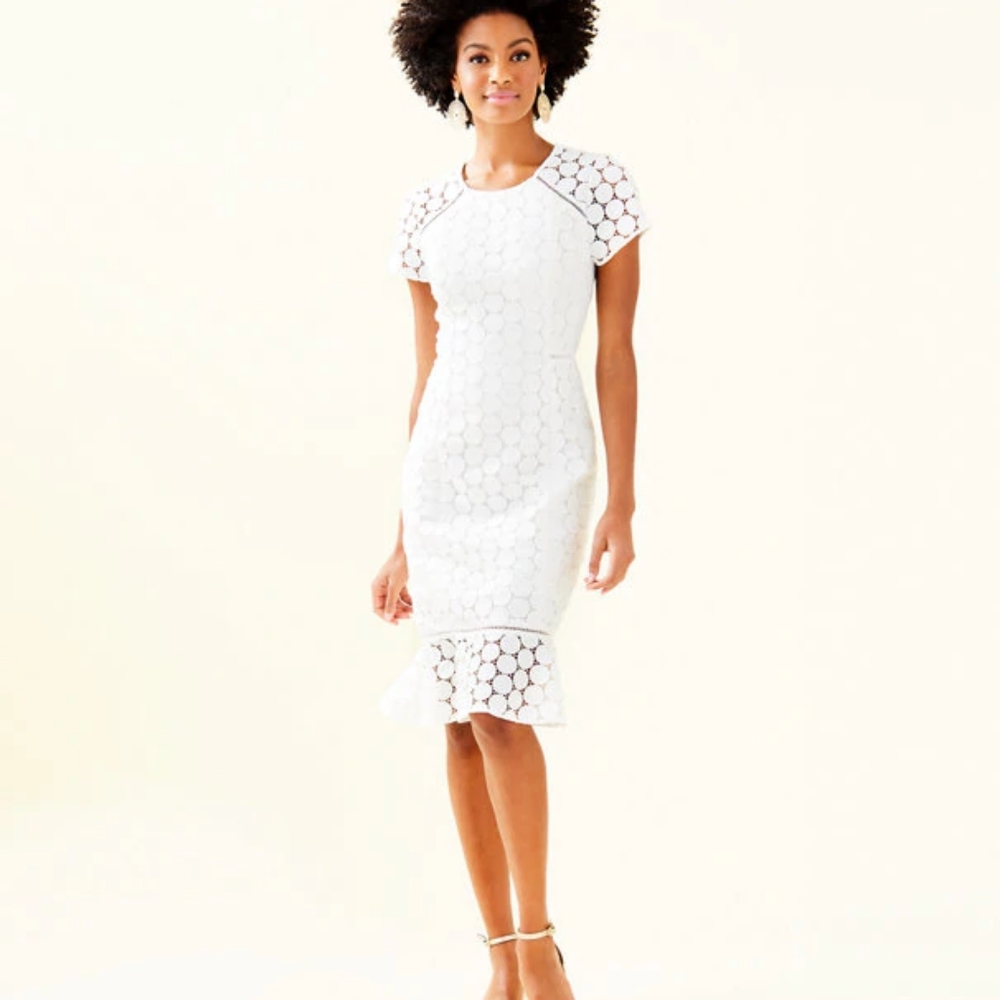 EUC Lilly Pulitzer Aliza midi dress w/ white lace